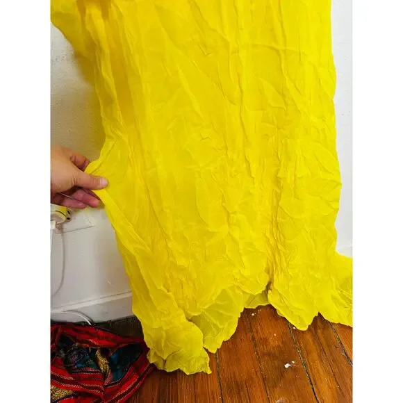 DE LA VALI Yellow Middle Front Cutout Ruching Flowy Sheer Skirt Olympia Gown 14 - Picture 9 of 16